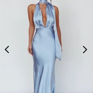 Selfie Leslie Light Blue Satin Maxi Dress